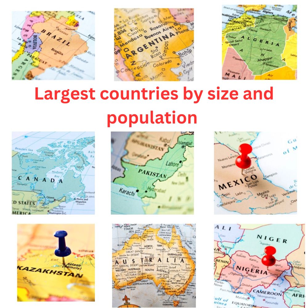 Largest countries by size and population